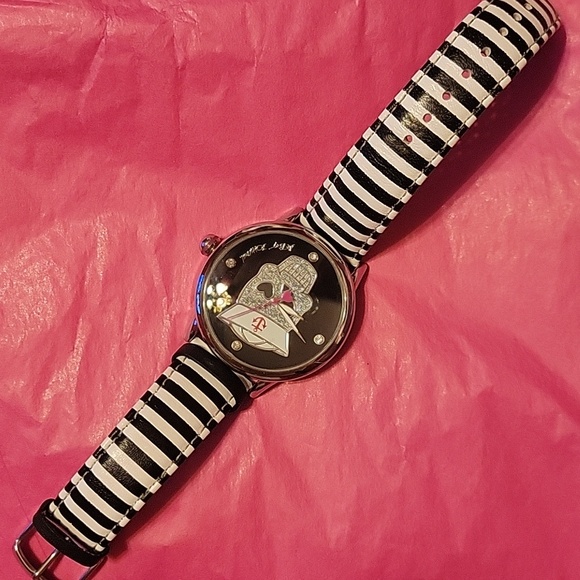 Goth Punk Striped Sailor Skull Watch By Betsey Johnson EUC - Picture 1 of 10